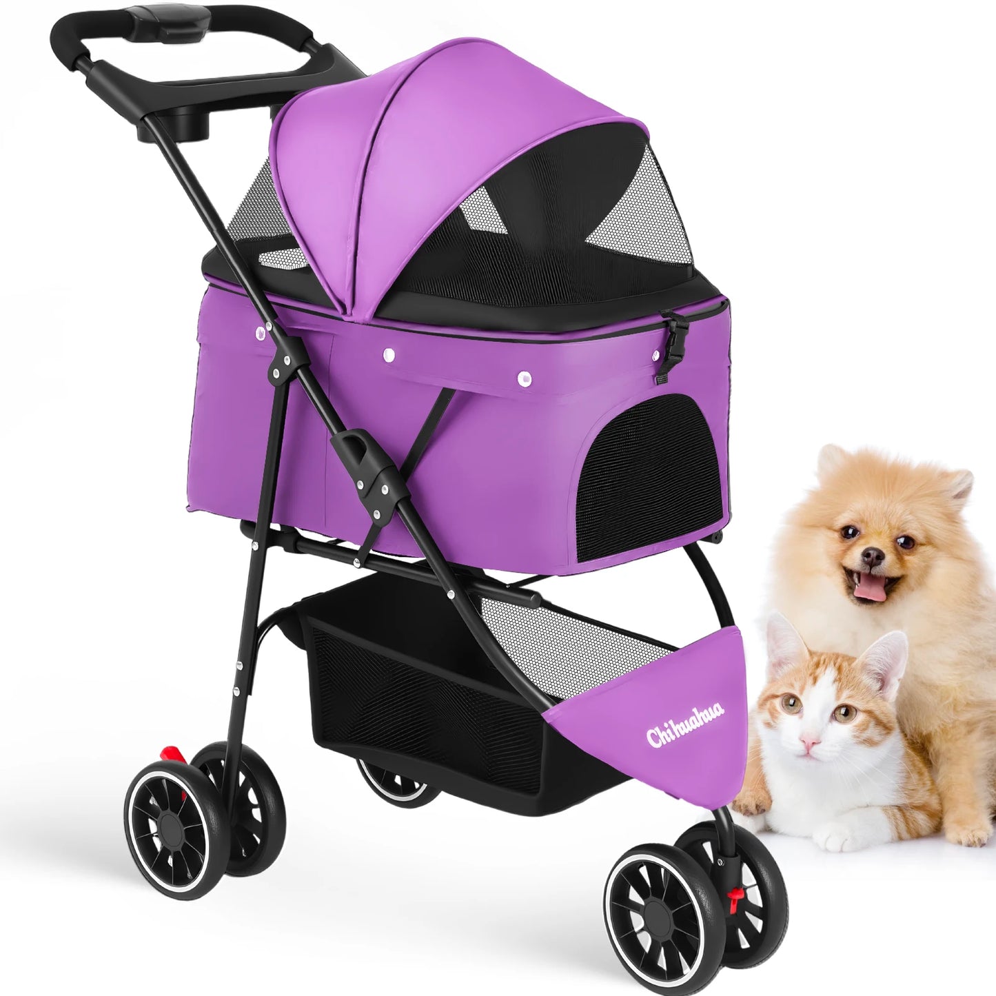 Pet Stroller For Small Medium Cats & Dogs Mesh Canopy Pet Travel Carrier Suitable Outdoor Travel