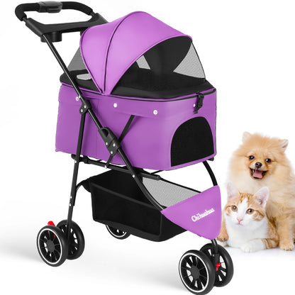 Pet Stroller For Small Medium Cats & Dogs Mesh Canopy Pet Travel Carrier Suitable Outdoor Travel