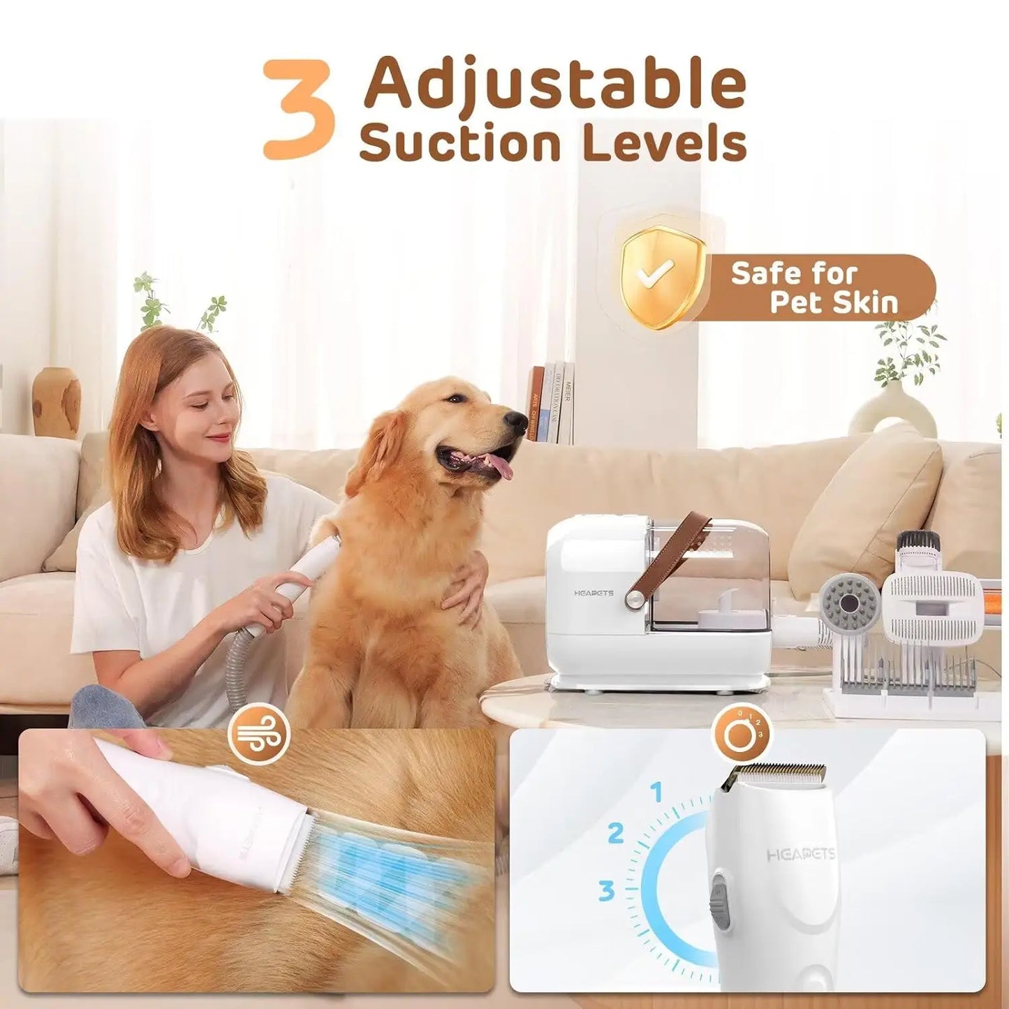 Pet Grooming Vacuum Kit with 7 Tools, Low Noise Electric Clipper and Brush