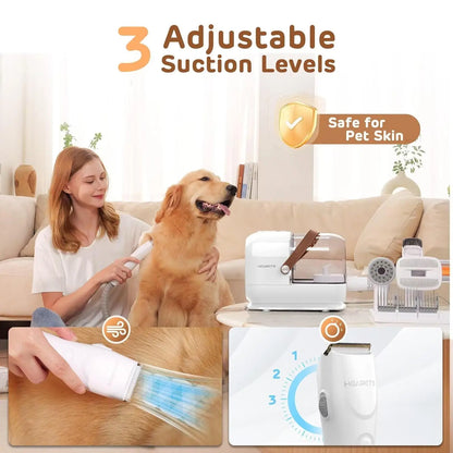Pet Grooming Vacuum Kit with 7 Tools, Low Noise Electric Clipper and Brush