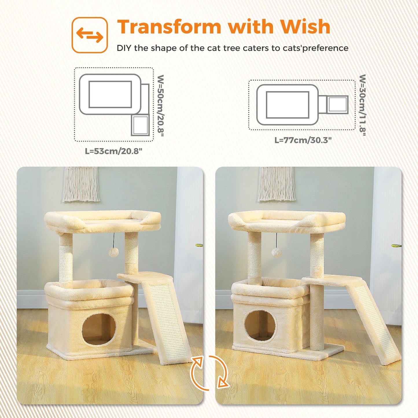 Small Cat Tree Sisal Scratching Post and Pad Wide Top Perch Large Cat Condo Cat Scratchers