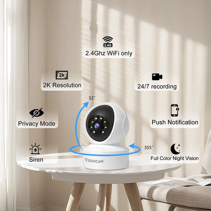 Indoor Security Camera for Home 360° Coverage Color Night Vision 2-Way Audio Motion Detection Customize Zone