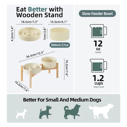 1.2 Cup Raised Slow Feeder Dog Bowl Set, Elevated 6.1inch Bowl and 7.3inch