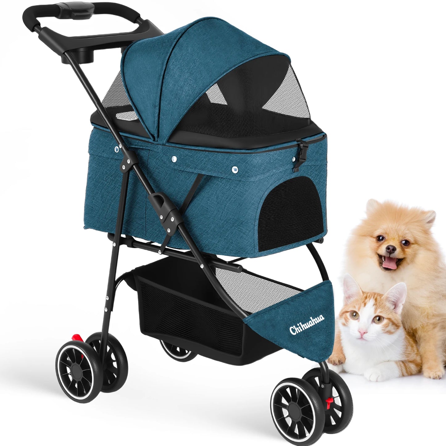 Pet Stroller For Small Medium Cats & Dogs Mesh Canopy Pet Travel Carrier Suitable Outdoor Travel