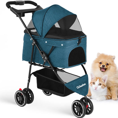 Pet Stroller For Small Medium Cats & Dogs Mesh Canopy Pet Travel Carrier Suitable Outdoor Travel
