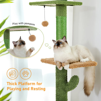 Cat Tree 5-Tier Floor to Ceiling Cat Tower Hammock Dangling Ball for Indoor Cats