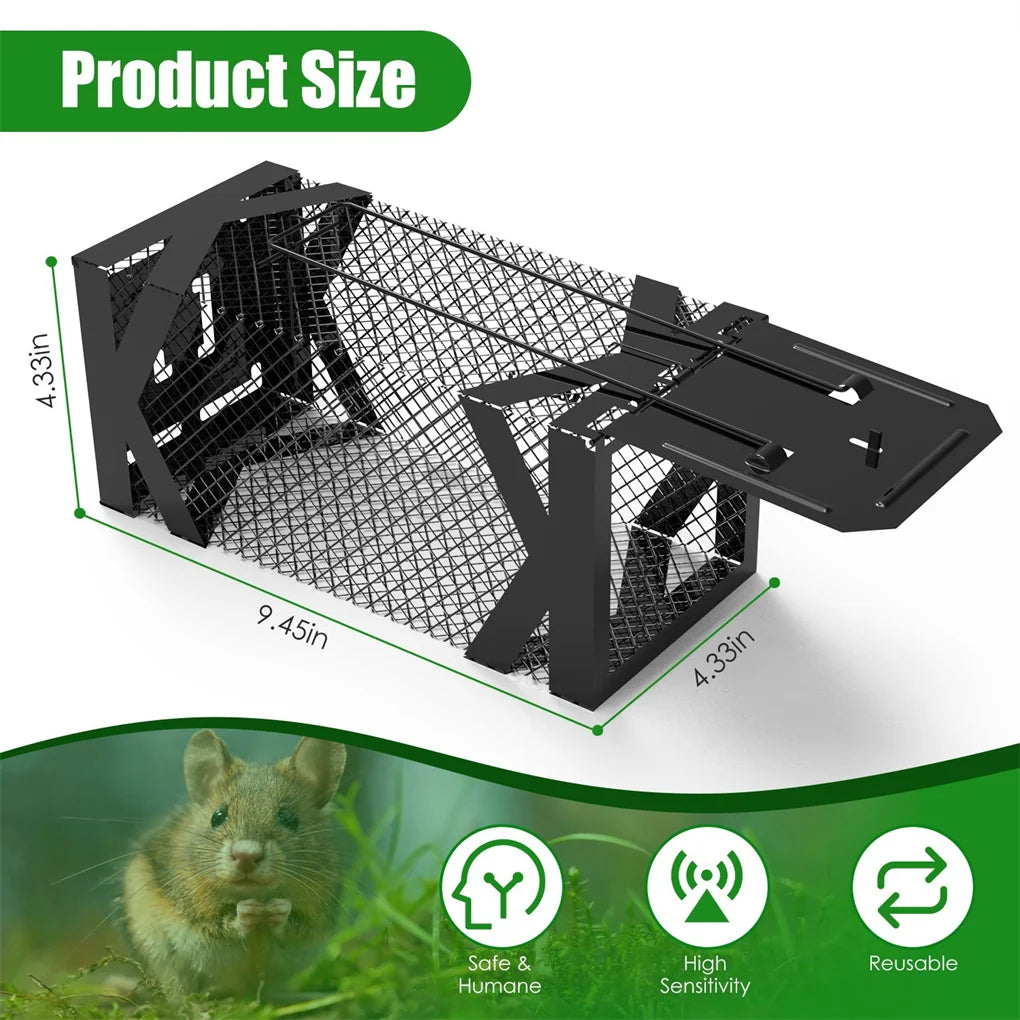 2PCS Humane Mouse Trap Cage, Non-Lethal (No Electricity/Glue/Chemicals), Heavy Duty 1.15mm Metal (Rustproof), Easy Catch Release