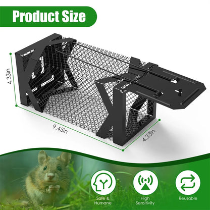 2PCS Humane Mouse Trap Cage, Non-Lethal (No Electricity/Glue/Chemicals), Heavy Duty 1.15mm Metal (Rustproof), Easy Catch Release