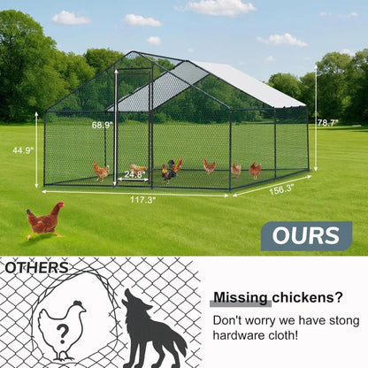 Chicken Coop, 13.1x9.8x6.5 ft Poultry Cage for Chicken Run, Metal Walk-in Chicken Pen with Waterproof & Anti-UV Cover Outdoor