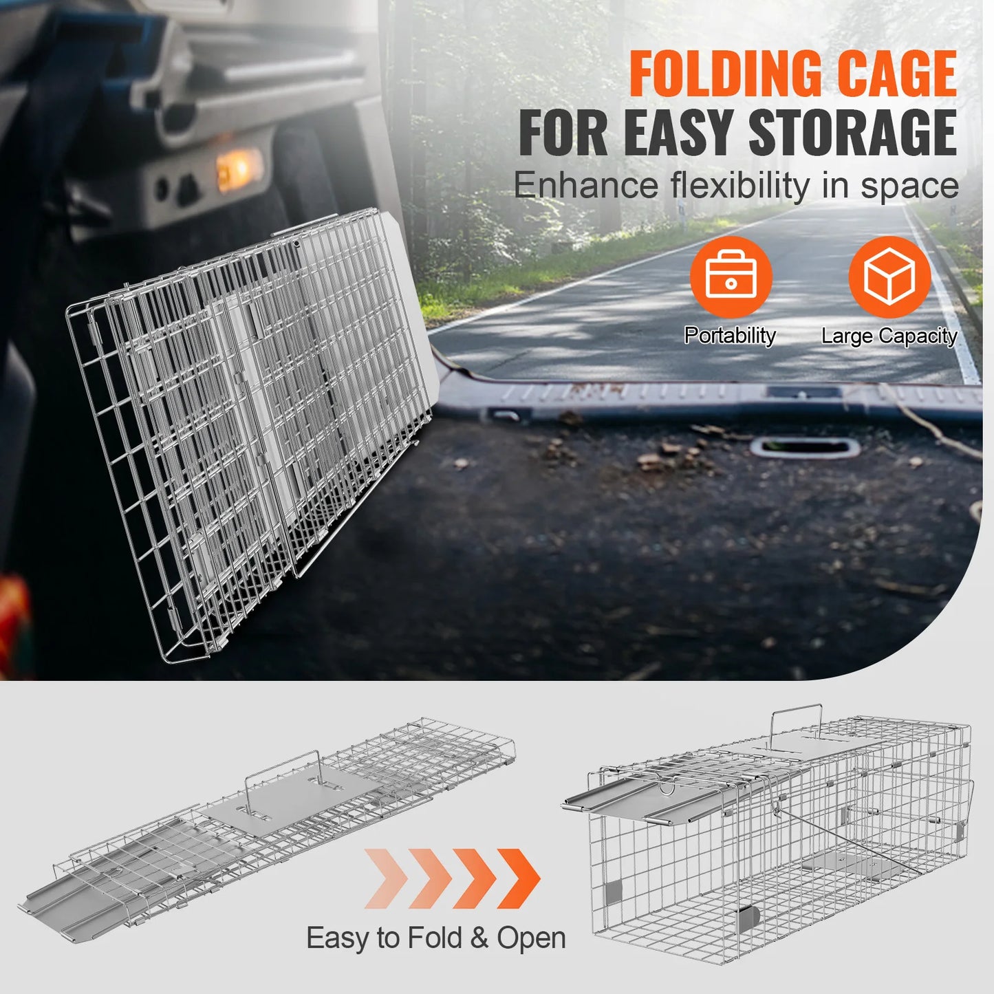 Live Animal Cage Trap Humane for Rabbits Stray Cats Squirrels Raccoons Groundhog