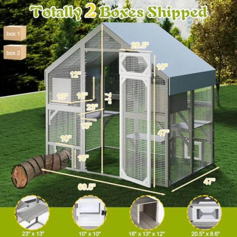 71 H Outdoor Cat Enclosure for Multiple Cats with Weatherproof Roof