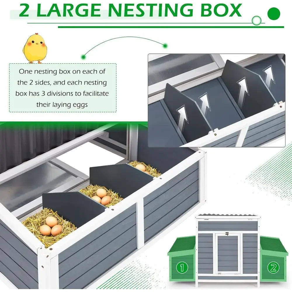 6-Box Nesting Wooden Chicken Coop for Outdoor Backyard, Large Hen House Hutch for Poultry Pets