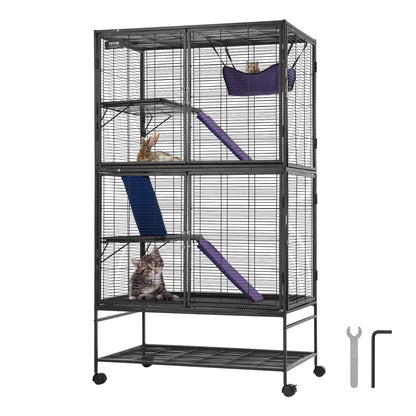 64.6" Rolling Metal Ferret Cage Large 4-Tier Critter  Rats Hamster Guinea Chinchilla
