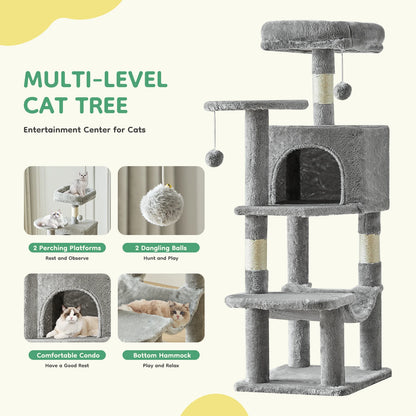 JHK 44In Cat Tree Tall Multi-Cat Climbing Tower Natural Sisal Scratching