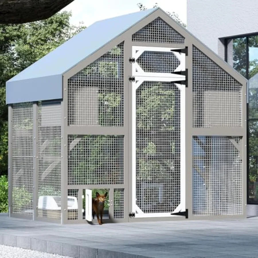 71 H Outdoor Cat Enclosure for Multiple Cats with Weatherproof Roof