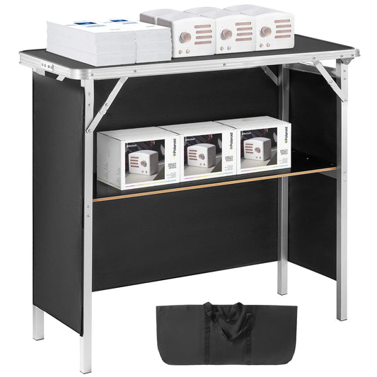 Folding Portable Bar Table Include Carrying Case Storage Shelf Skirt
