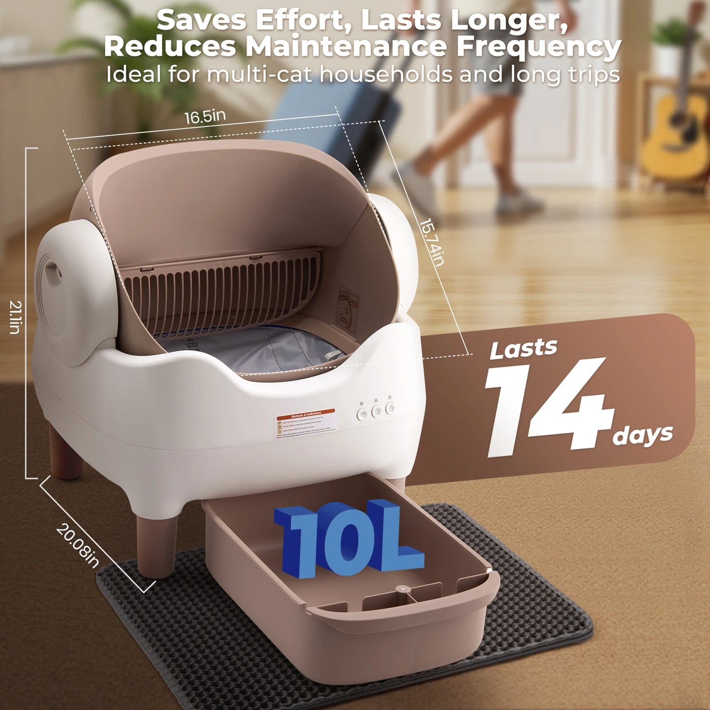 Automatic Cat Litter Box with APP Control, Odor-Free  Large Waste Bin, Open-Top for Multi Cats