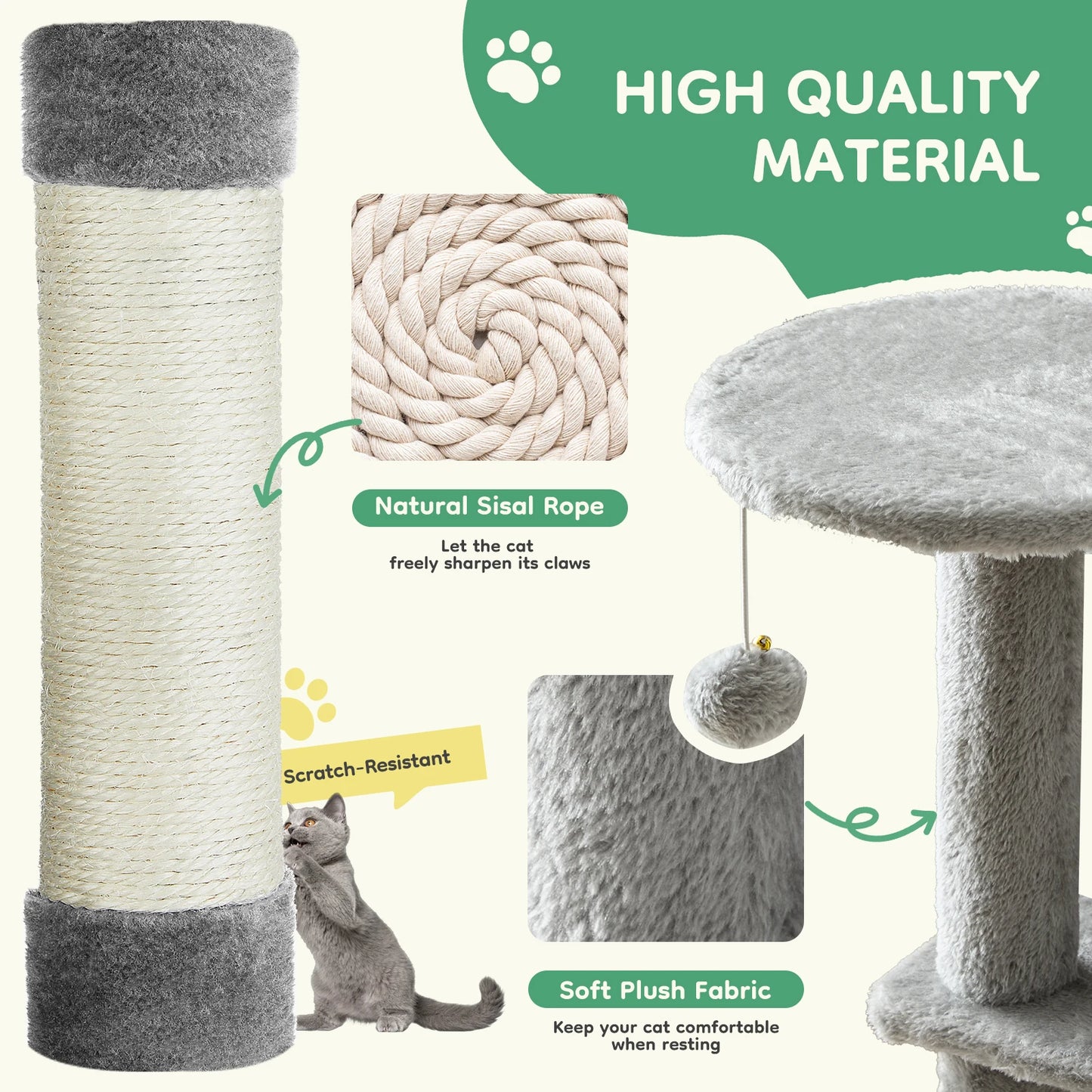 JHK 44In Cat Tree Tall Multi-Cat Climbing Tower Natural Sisal Scratching