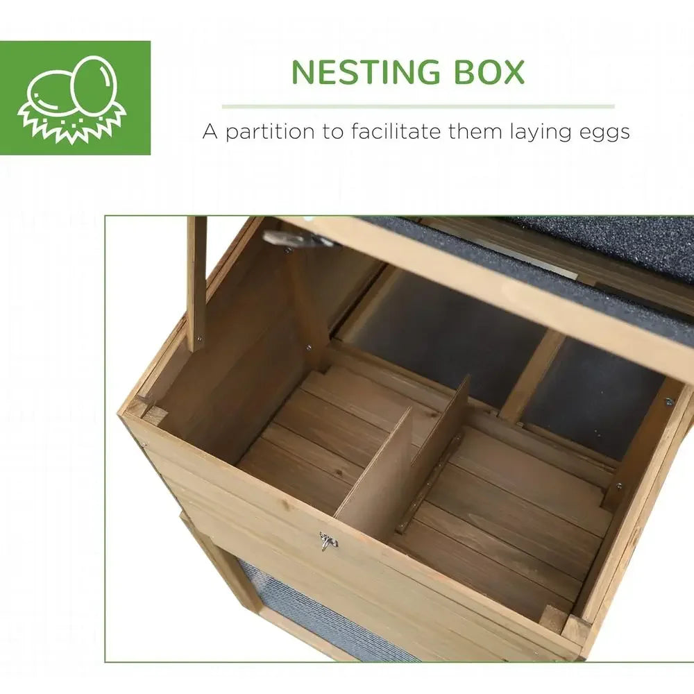Natural Wooden Chicken Coop with Removable Tray, Ventilated Windows, and Nesting Box for Hens