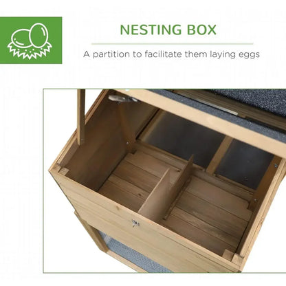 Natural Wooden Chicken Coop with Removable Tray, Ventilated Windows, and Nesting Box for Hens
