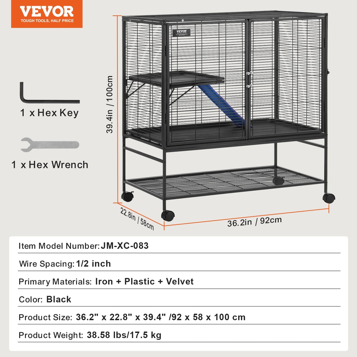 64.6" Rolling Metal Ferret Cage Large 4-Tier Critter  Rats Hamster Guinea Chinchilla