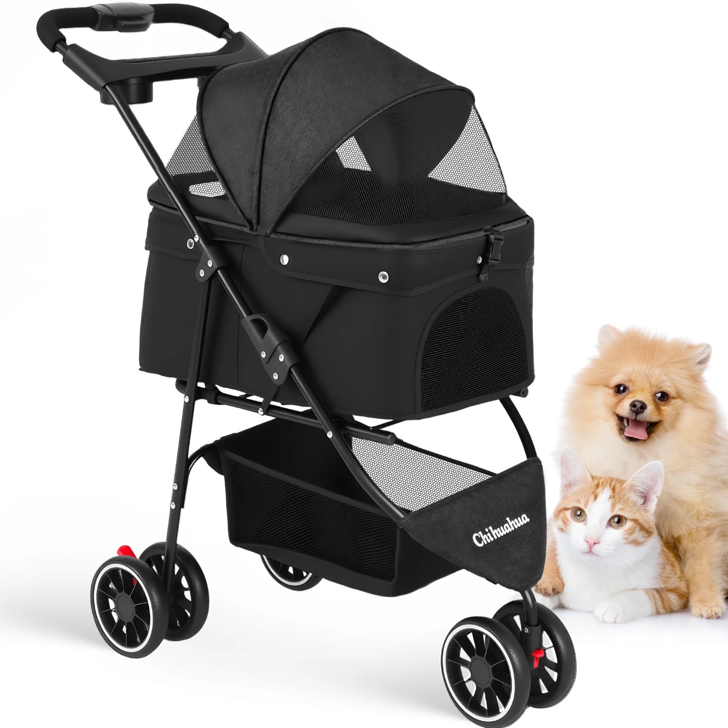 Pet Stroller For Small Medium Cats & Dogs Mesh Canopy Pet Travel Carrier Suitable Outdoor Travel