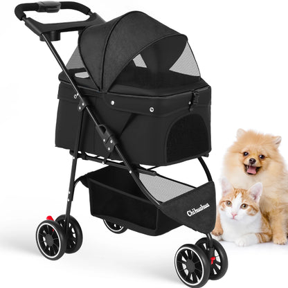 Pet Stroller For Small Medium Cats & Dogs Mesh Canopy Pet Travel Carrier Suitable Outdoor Travel