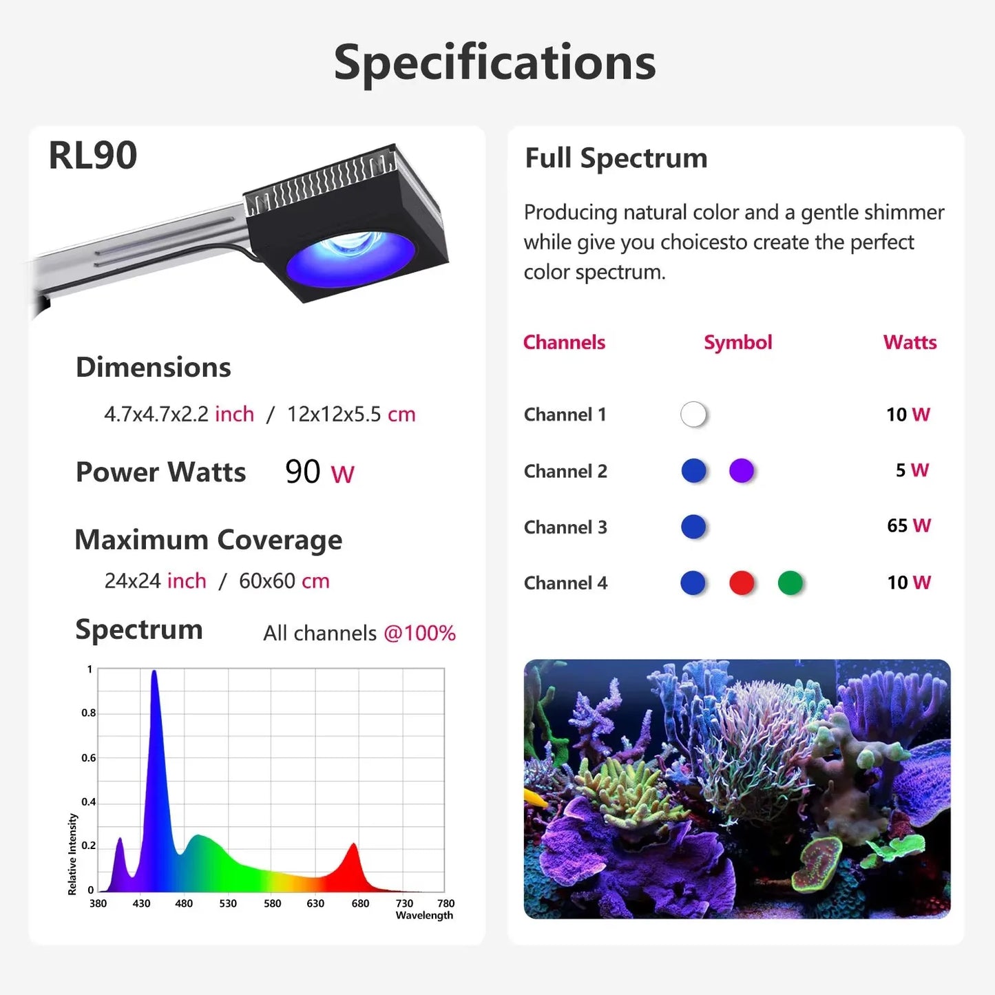 PopBloom RL90 WiFi  Professional Marine Aquarium LED Full Spectrum for Reef Coral SPS/LPS Fish Tank LED