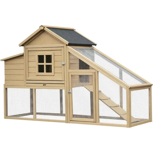 Natural Wooden Chicken Coop with Removable Tray, Ventilated Windows, and Nesting Box for Hens
