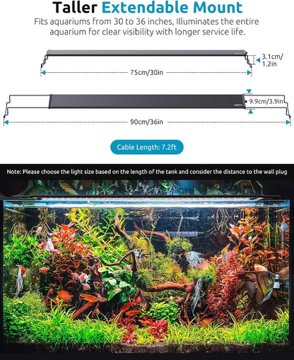 LED Aquarium Plant Light with Custom Timer, Power-Off Memory, Full Spectrum for Freshwater Tanks, Adjustable Mount