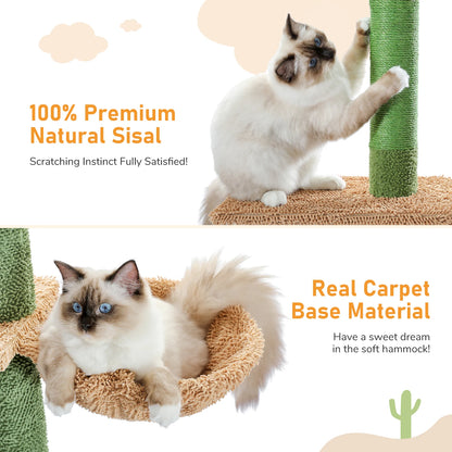 Cat Tree 5-Tier Floor to Ceiling Cat Tower Hammock Dangling Ball for Indoor Cats