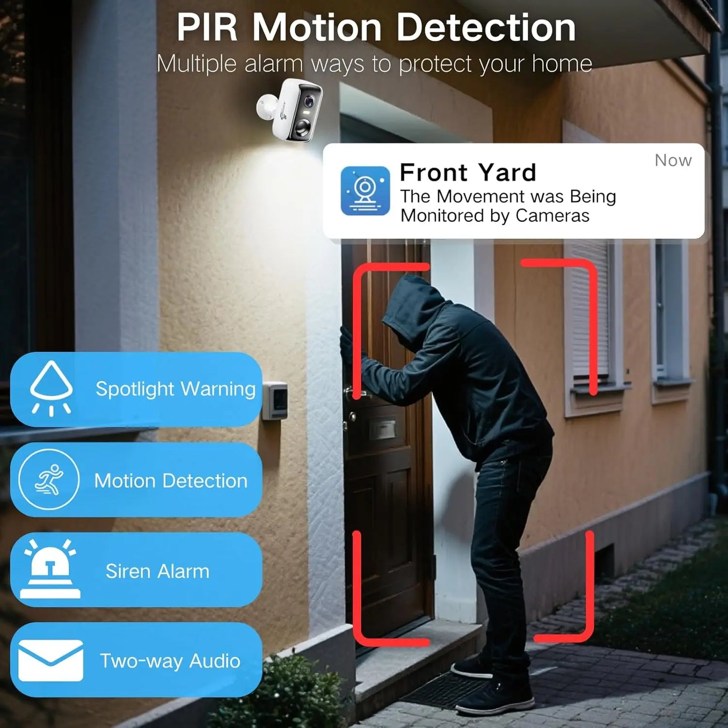 Wireless Outdoor Security Camera with AI Motion Detection, Solar Power, 2K Night Vision, Two-Way Talk