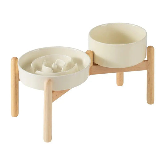 1.2 Cup Raised Slow Feeder Dog Bowl Set, Elevated 6.1inch Bowl and 7.3inch