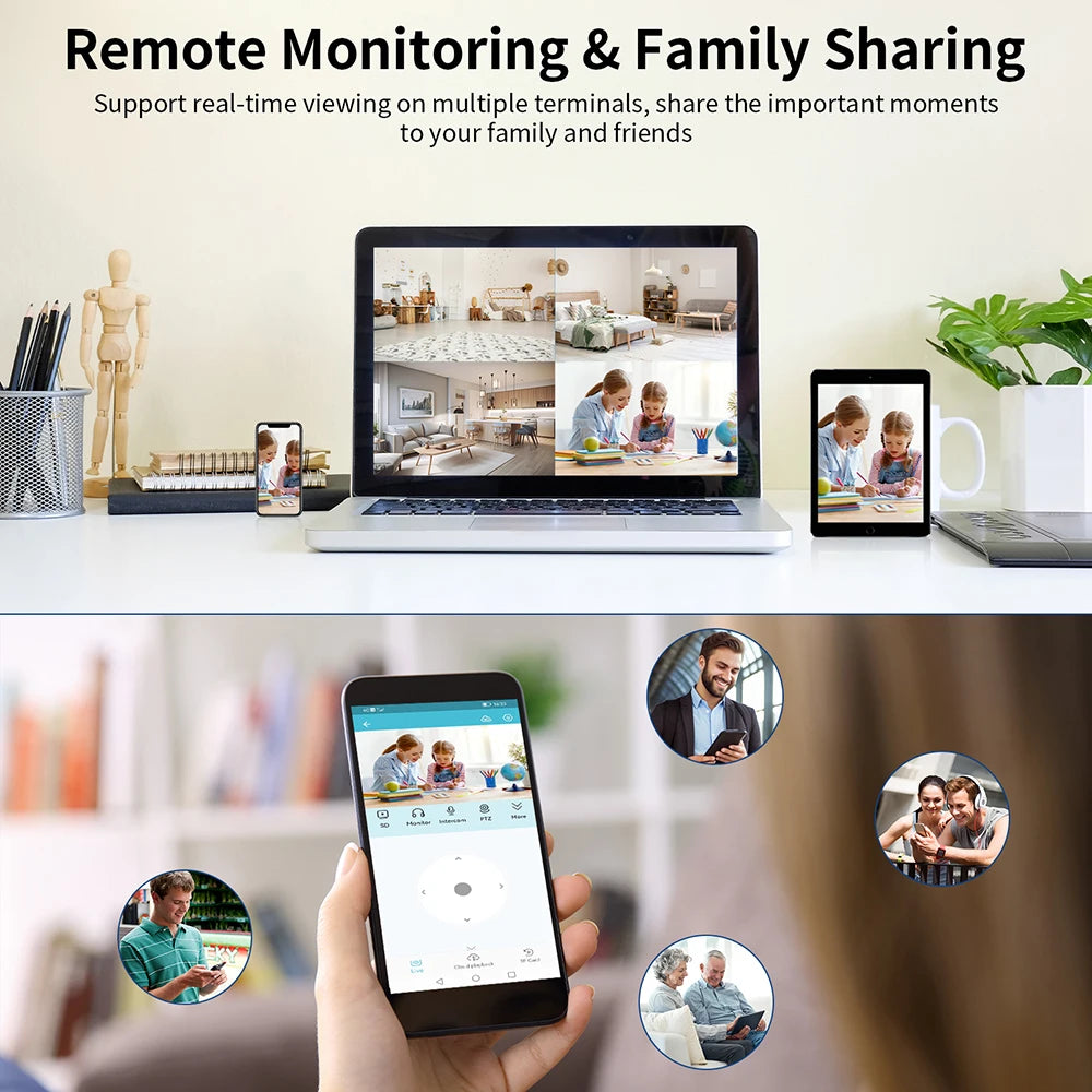 Indoor Security Camera for Home 360° Coverage Color Night Vision 2-Way Audio Motion Detection Customize Zone