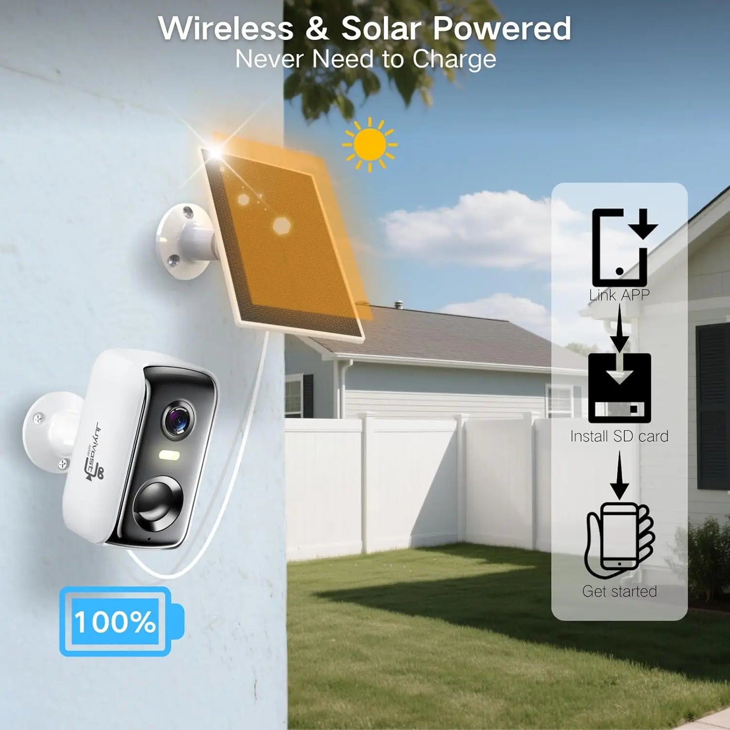 Wireless Outdoor Security Camera with AI Motion Detection, Solar Power, 2K Night Vision, Two-Way Talk