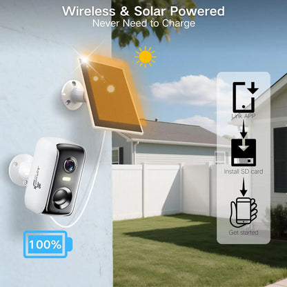 Wireless Outdoor Security Camera with AI Motion Detection, Solar Power, 2K Night Vision, Two-Way Talk