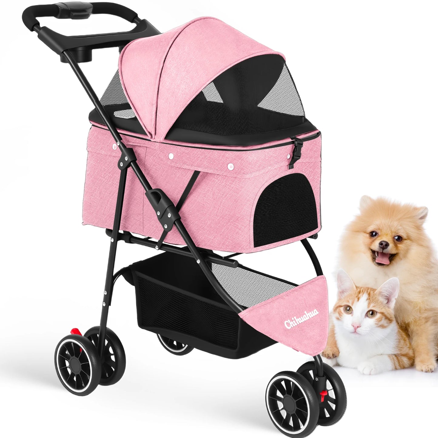 Pet Stroller For Small Medium Cats & Dogs Mesh Canopy Pet Travel Carrier Suitable Outdoor Travel