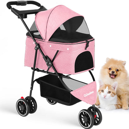 Pet Stroller For Small Medium Cats & Dogs Mesh Canopy Pet Travel Carrier Suitable Outdoor Travel