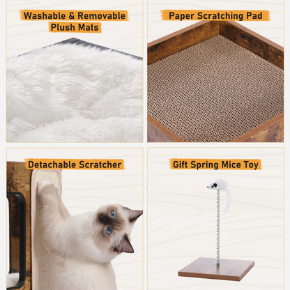 Wood Cat Condo House Bed with Removable Soft Mats