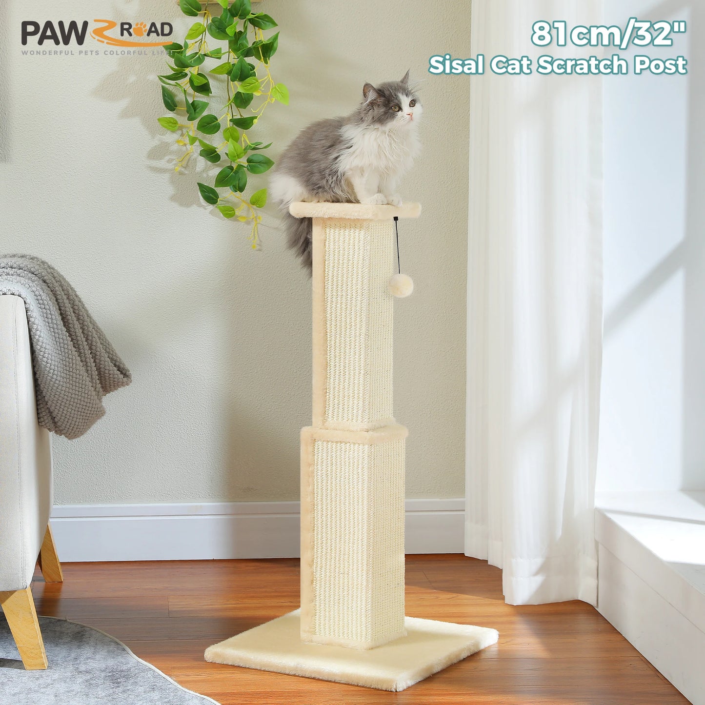 Ultimate Scratch Post with Woven Sisal Dangling Ball Tall Cat Scratcher