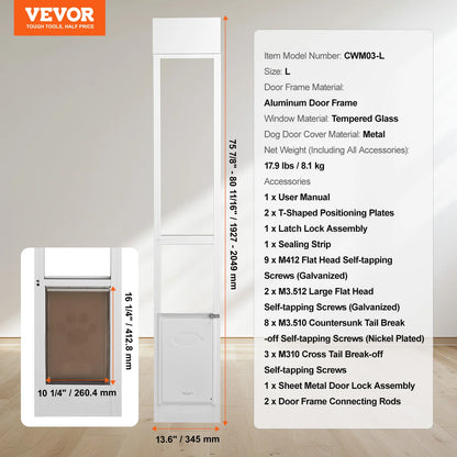 Dog Door Sliding Glass Door Adjustable Height Aluminum Frame Tempered Glass Pet Door