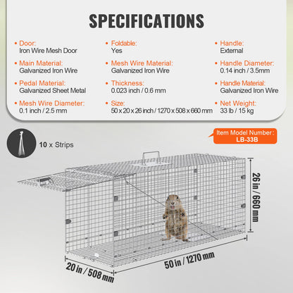 Live Animal Cage Trap Humane for Rabbits Stray Cats Squirrels Raccoons Groundhog