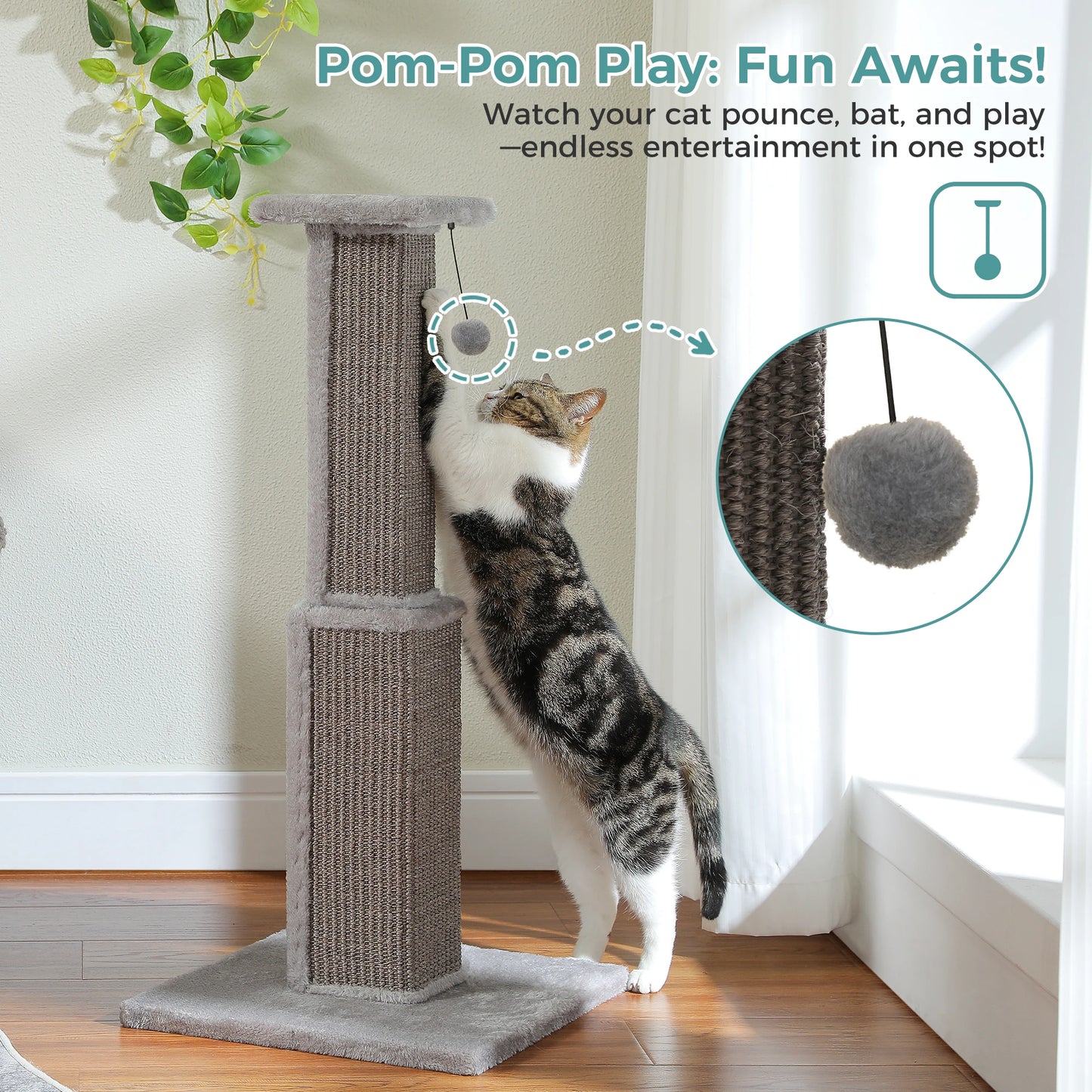 Ultimate Scratch Post with Woven Sisal Dangling Ball Tall Cat Scratcher
