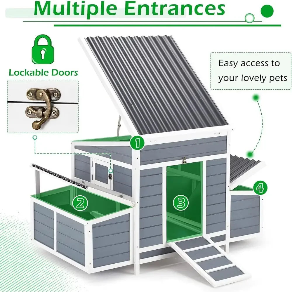 6-Box Nesting Wooden Chicken Coop for Outdoor Backyard, Large Hen House Hutch for Poultry Pets