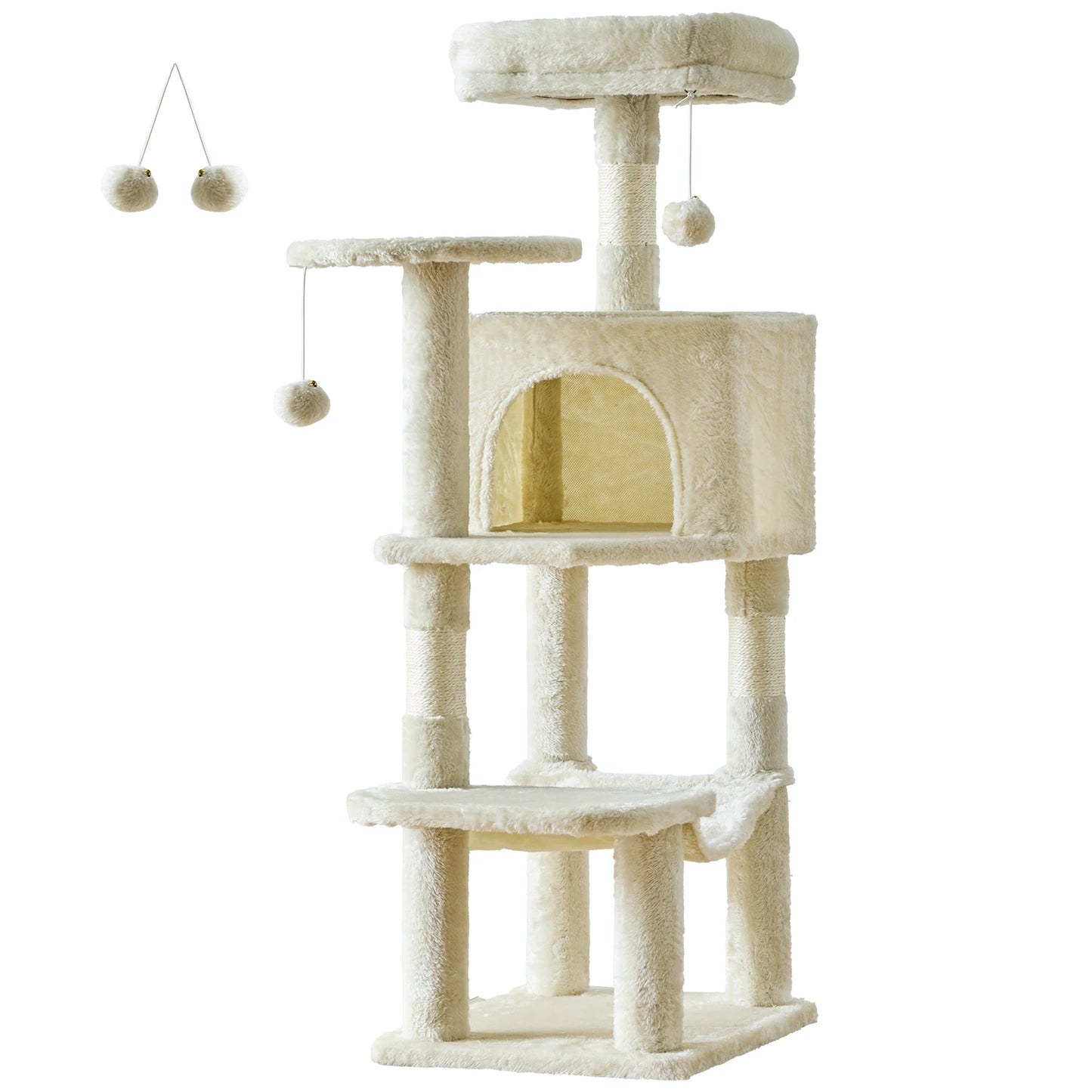 JHK 44In Cat Tree Tall Multi-Cat Climbing Tower Natural Sisal Scratching