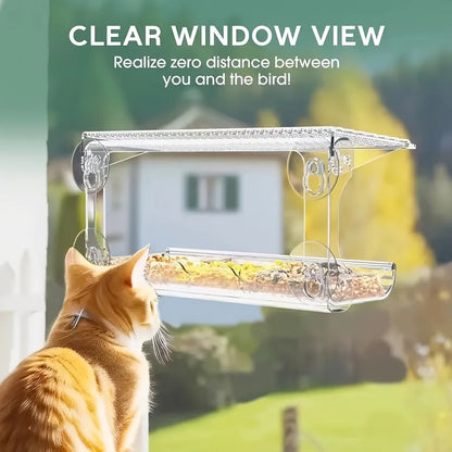 Large Window Bird Feeder with Removable Seed & Water Tray, for Wild Birds with 4 Super Strong Adhesive Hooks + 4