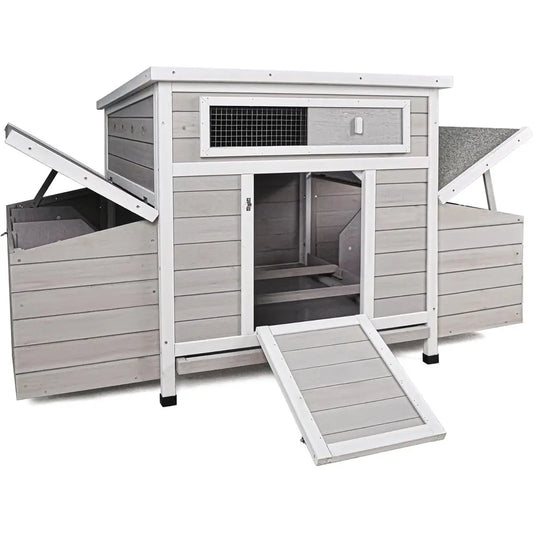 Large Outdoor Chicken Coop with 6 Nesting Boxes, Weatherproof Poultry Enclosure, Removable Tray for Easy Cleaning