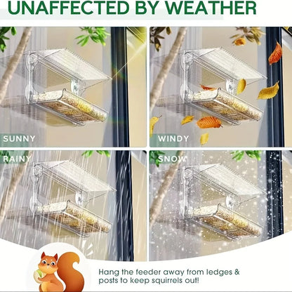 Large Window Bird Feeder with Removable Seed & Water Tray, for Wild Birds with 4 Super Strong Adhesive Hooks + 4