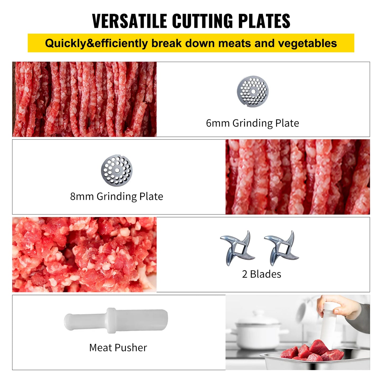 SucceBuy Commercial Electric Meat Mincer Meat Grinder Machine 1.5HP 220PRM Stainless Steel Meat Grinder Sausage Stuffer Maker