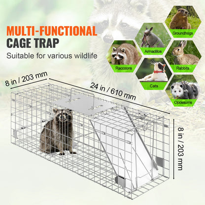 Live Animal Cage Trap Humane for Rabbits Stray Cats Squirrels Raccoons Groundhog